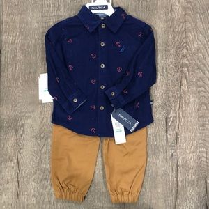 Nautica Sailboat Button Down Jogger Pants Set